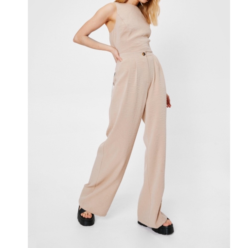 Nasty Gal Flowy Wide Leg Pants in Stone